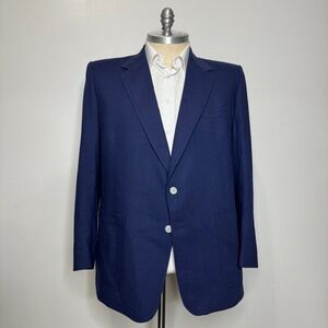 The Men's Shop JCPenney 48R Linen Mens Blazer Two Button Sport Coat Blue Vintage